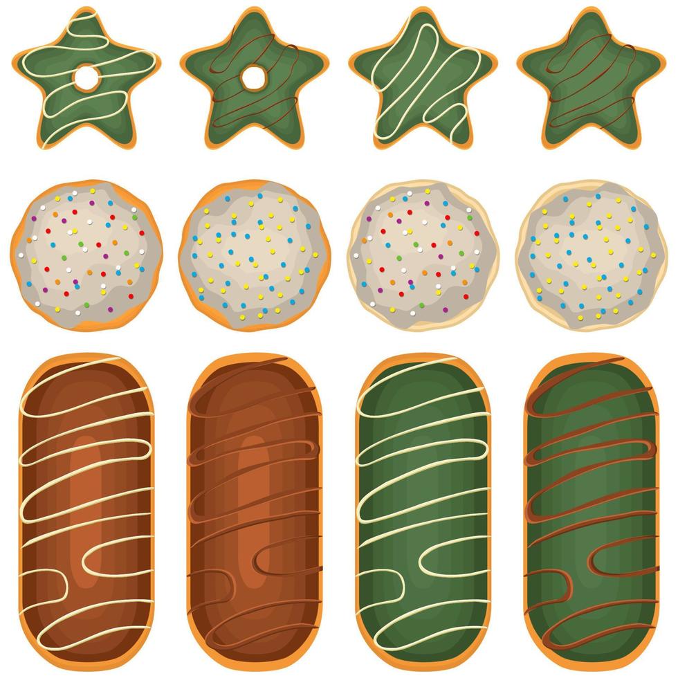 gran juego de galletas caseras de diferentes sabores en galletas de pastelería vector