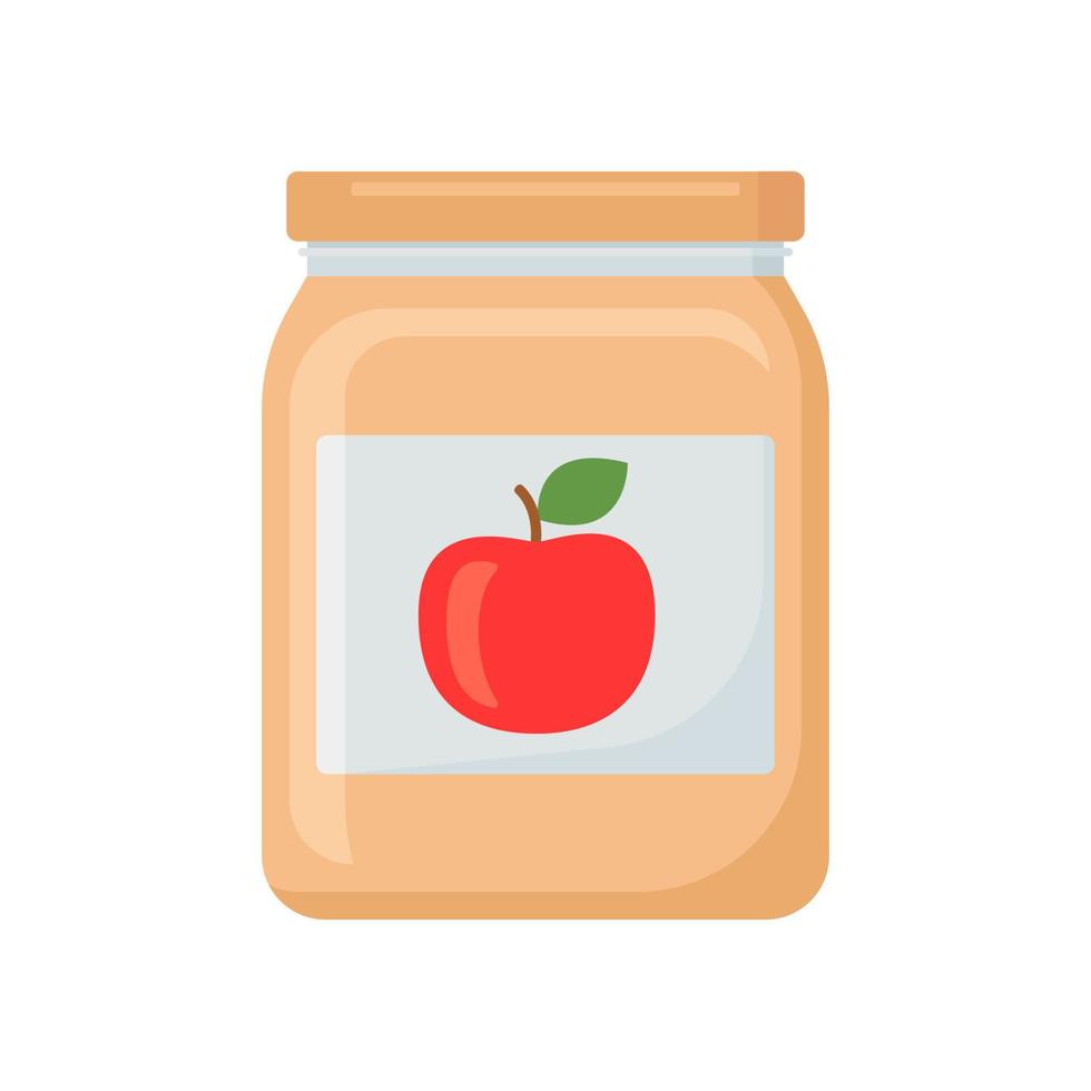 Fruit apple jam in glass jar. Bottle with preserve, canning. Vector illustration