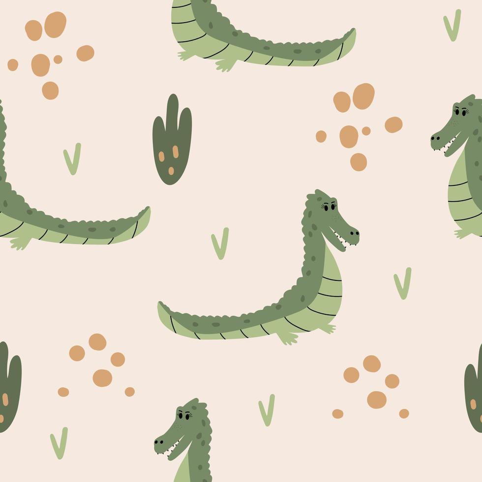 Seamless pattern hand drawn cute crocodile for t-shirt, card, poster design for kids. Vector illustration design for fashion fabrics, textile graphics, prints.