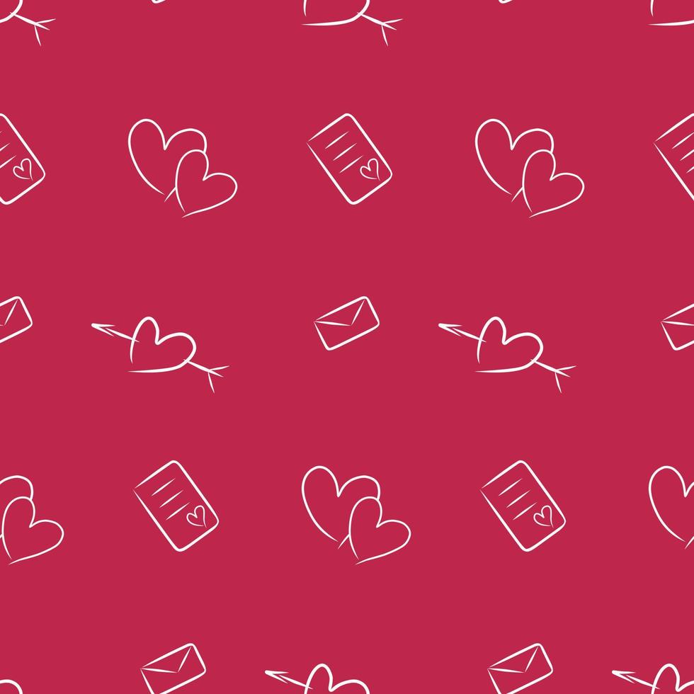 Valentine's day sketch, seamless pattern, vector. Viva Magenta color background. vector