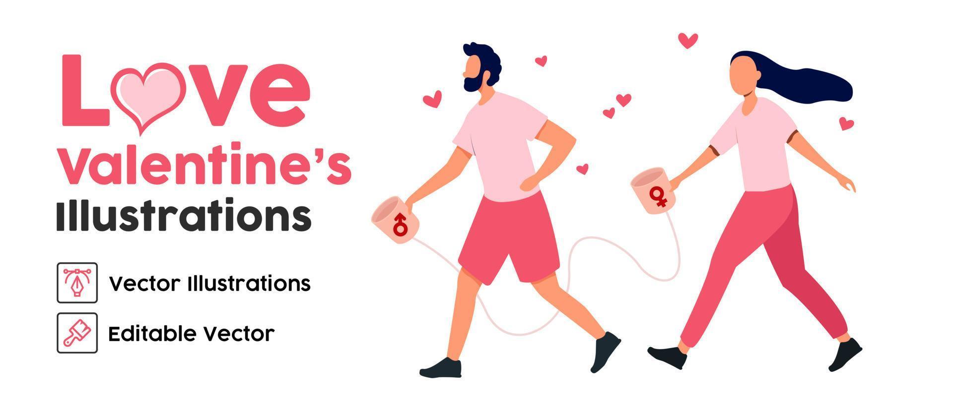 Couple of man with woman keep communication. Heart shape love symbol. Design for romantic valentine's day. vector