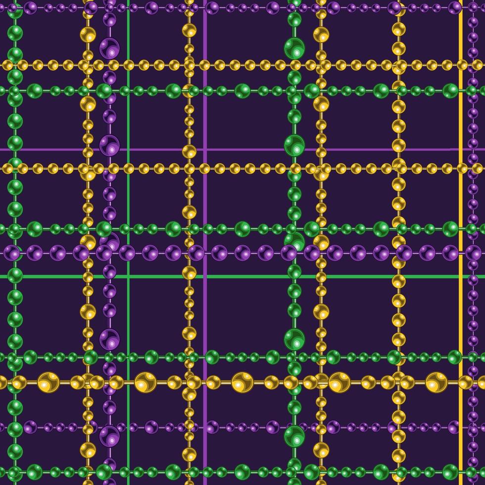 Tartan seamless pattern with string of beads. Mardi gras decoration. Vector illustration for print, fabric, textile.Vector illustration.