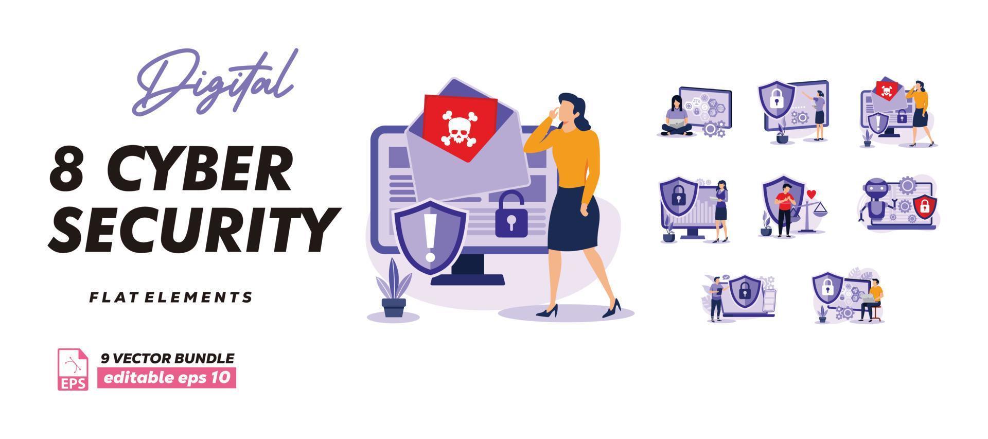 Cyber security bundle of isometric elements. Fingerprint scanner, padlock, password, firewall, data folder, electronic security key isolated icons. business flat bundle illustration vector