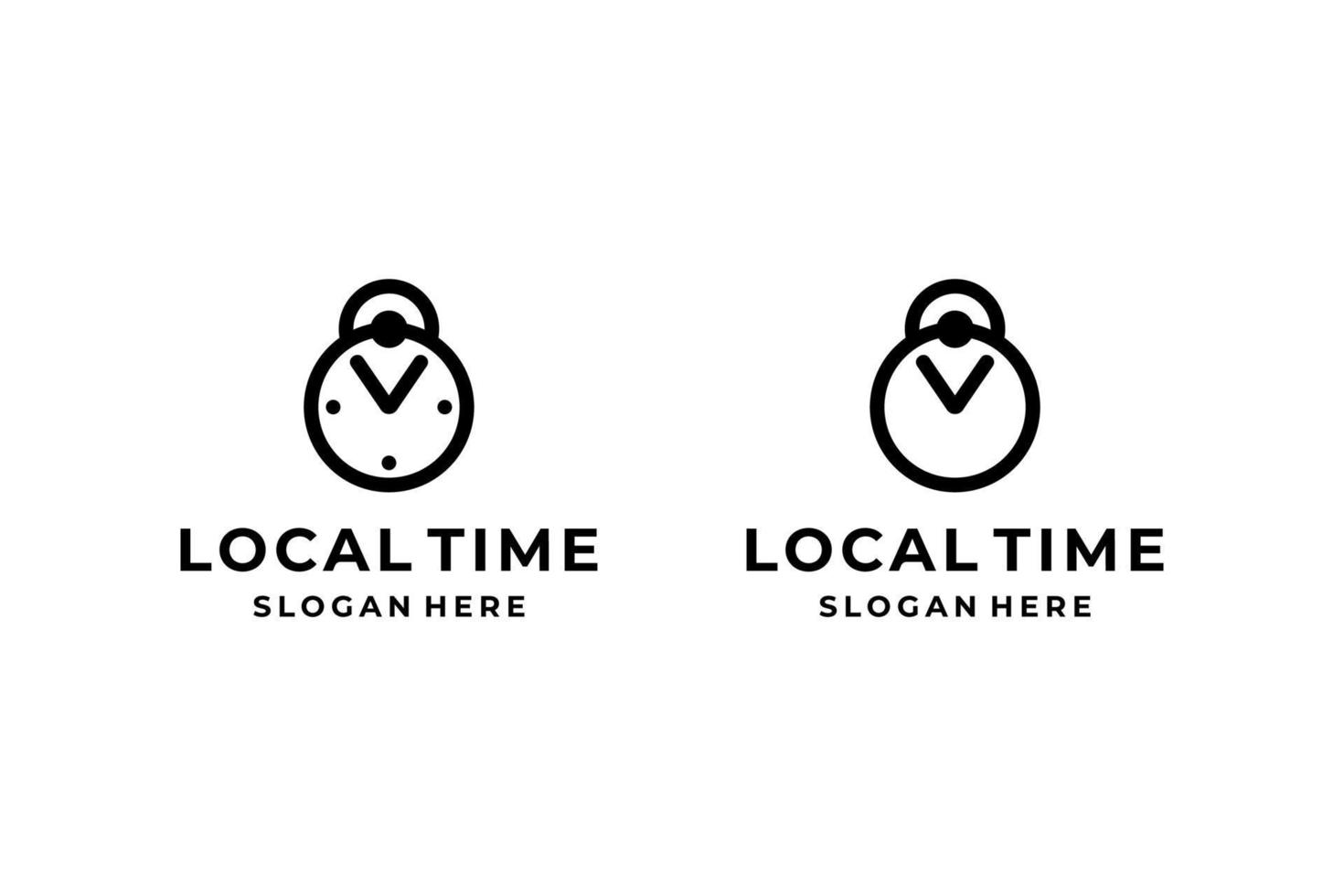 logotipo de reloj wecker de hora local en blanco y negro vector