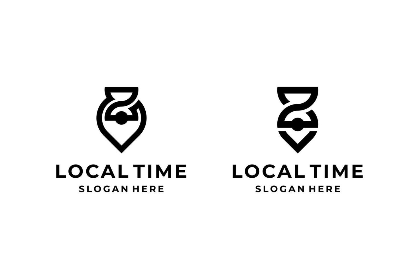 negro blanco hora local reloj hora reloj de arena logo vector