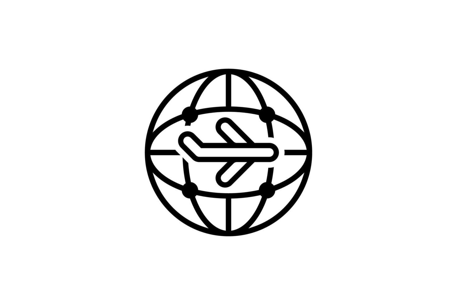 black white globe airplane travel logo vector