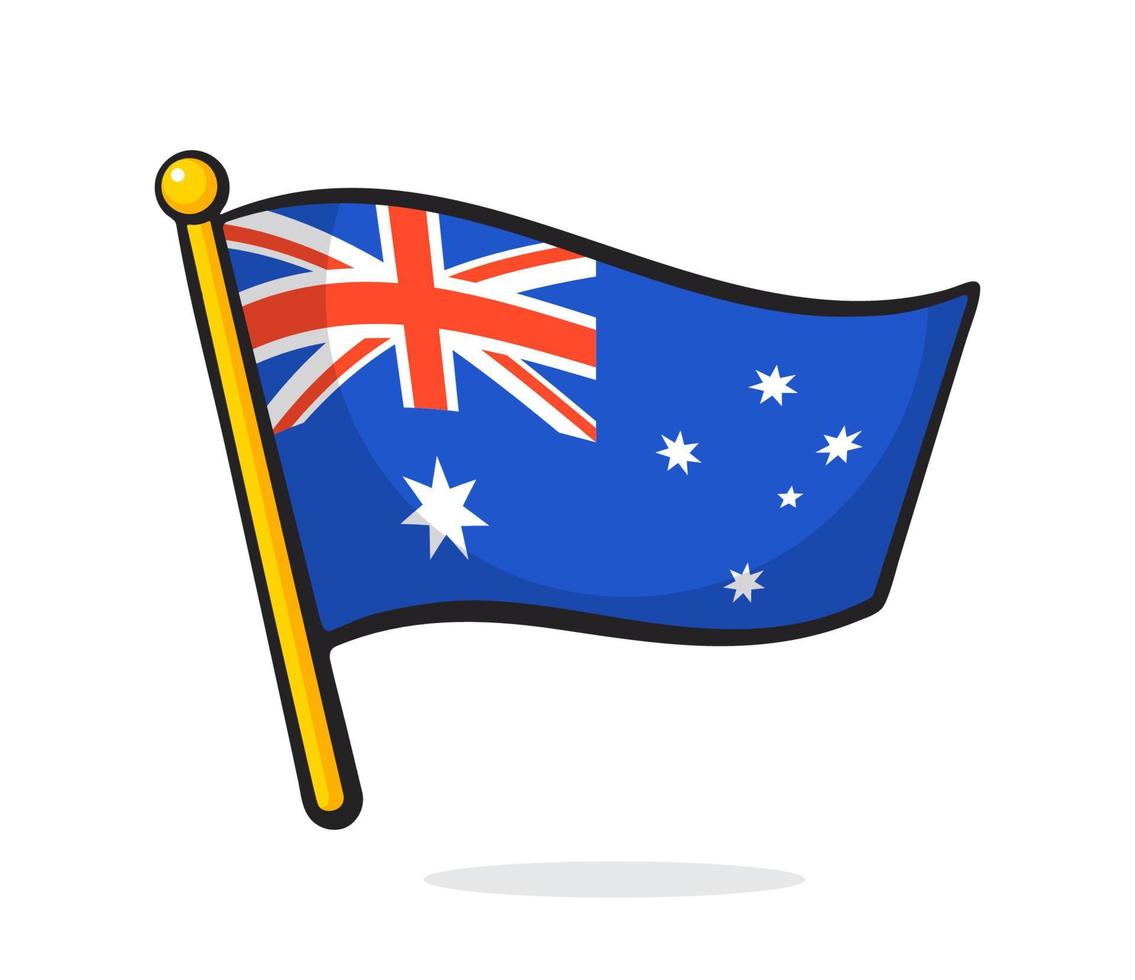 Cartoon illustration of flag of Australia on flagstaff vector