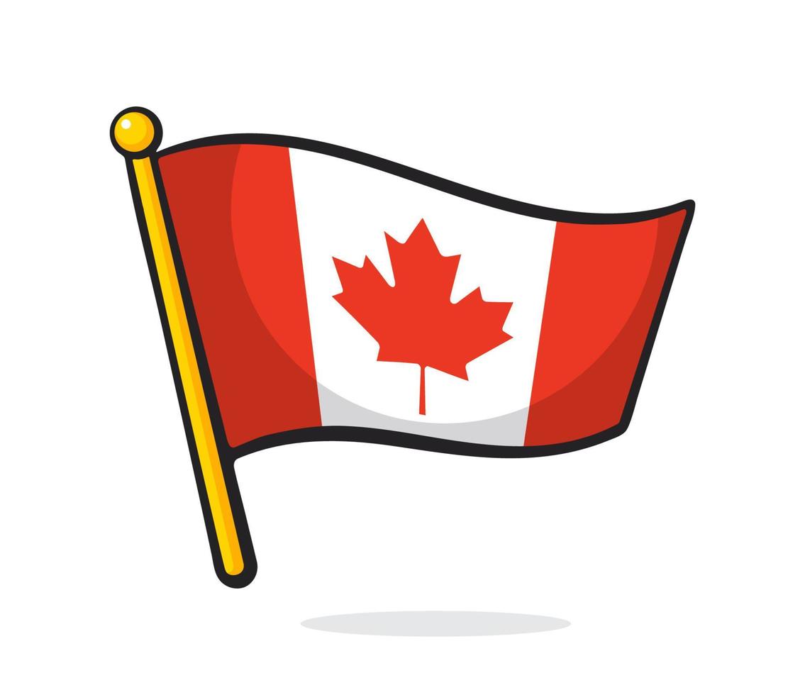 Cartoon illustration of flag of Canada on flagstaff vector