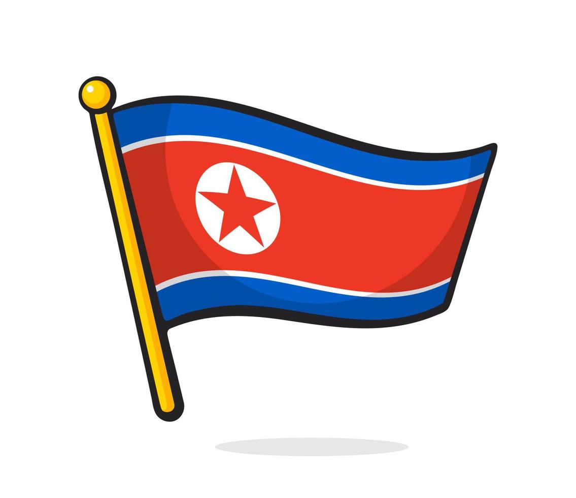 Cartoon illustration of flag of North Korea on flagstaff vector