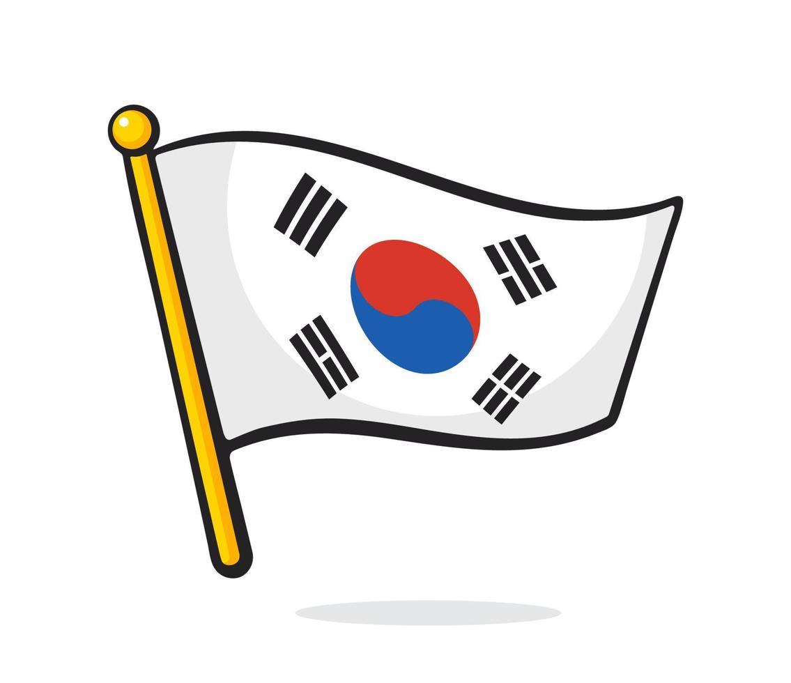 Cartoon illustration of flag of South Korea on flagstaff vector