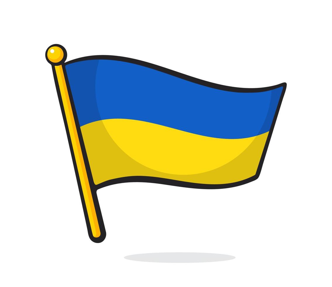 Cartoon illustration of flag of Ukraine on flagstaff vector