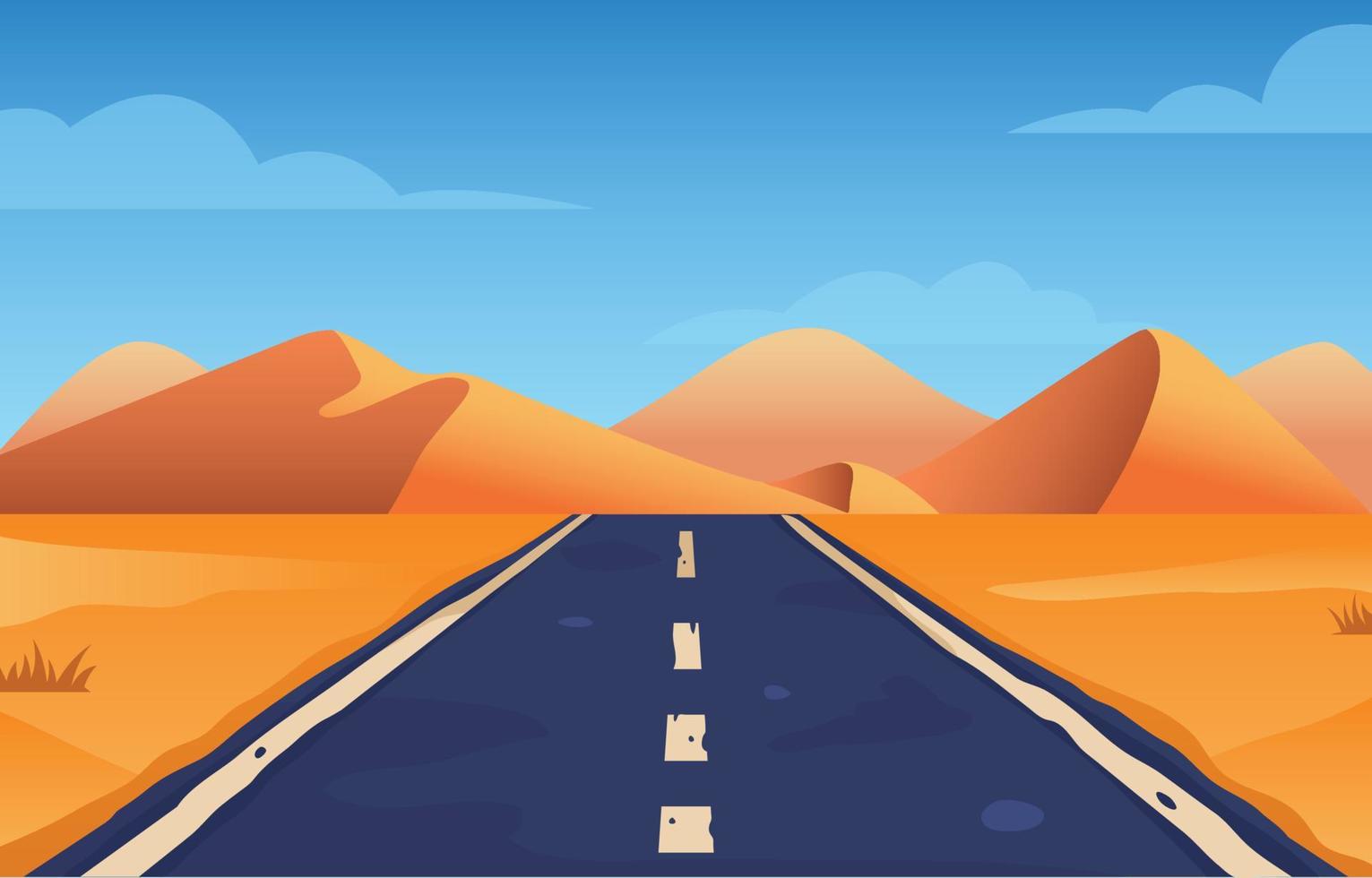 Car Road In The Middle Of Desert vector