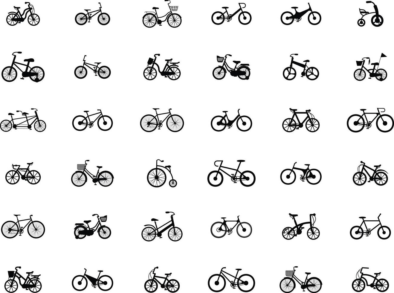 conjunto de siluetas de diferentes bicicletas. ilustración vectorial vector