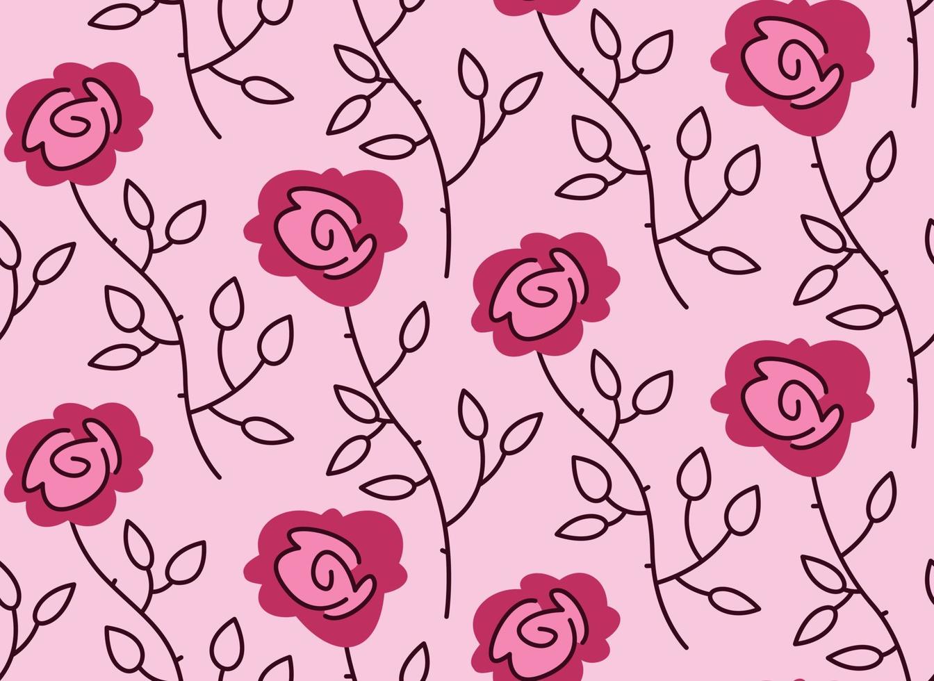 Seamless pattern with roses. Beautiful flower texture in doodle style. vector