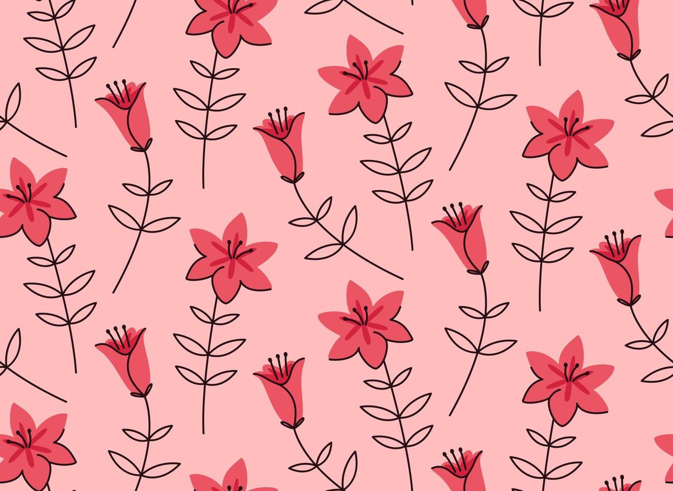 Seamless pattern with lilies. Beautiful nature texture in doodle style. vector