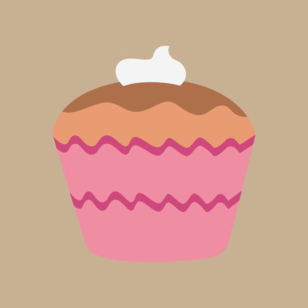 Pink cupcake win cream topping. Food and drinks design element vector illustration