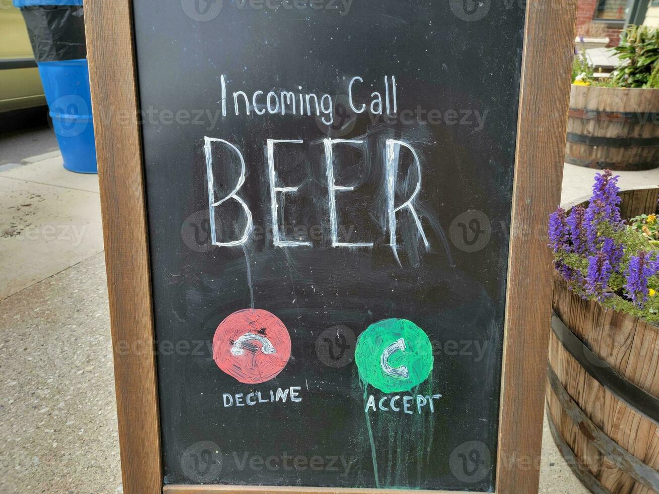 incoming call beer yes or no sign on chalkboard photo