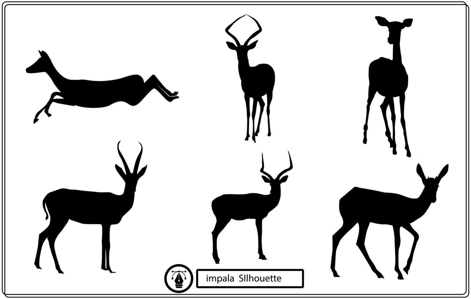 Set of editable vector silhouettes of running impala