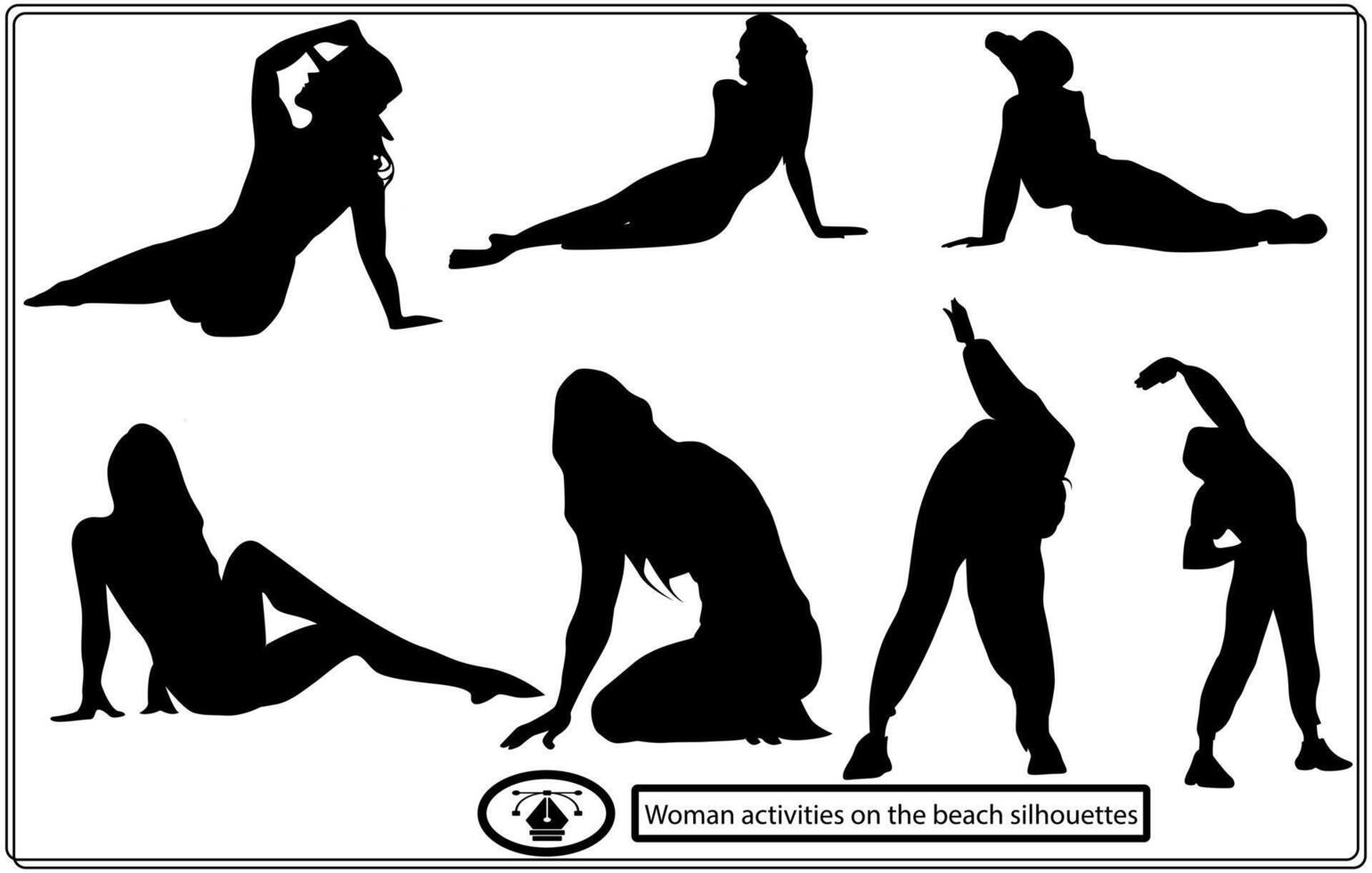 Woman activities on the beach silhouettes Free vector