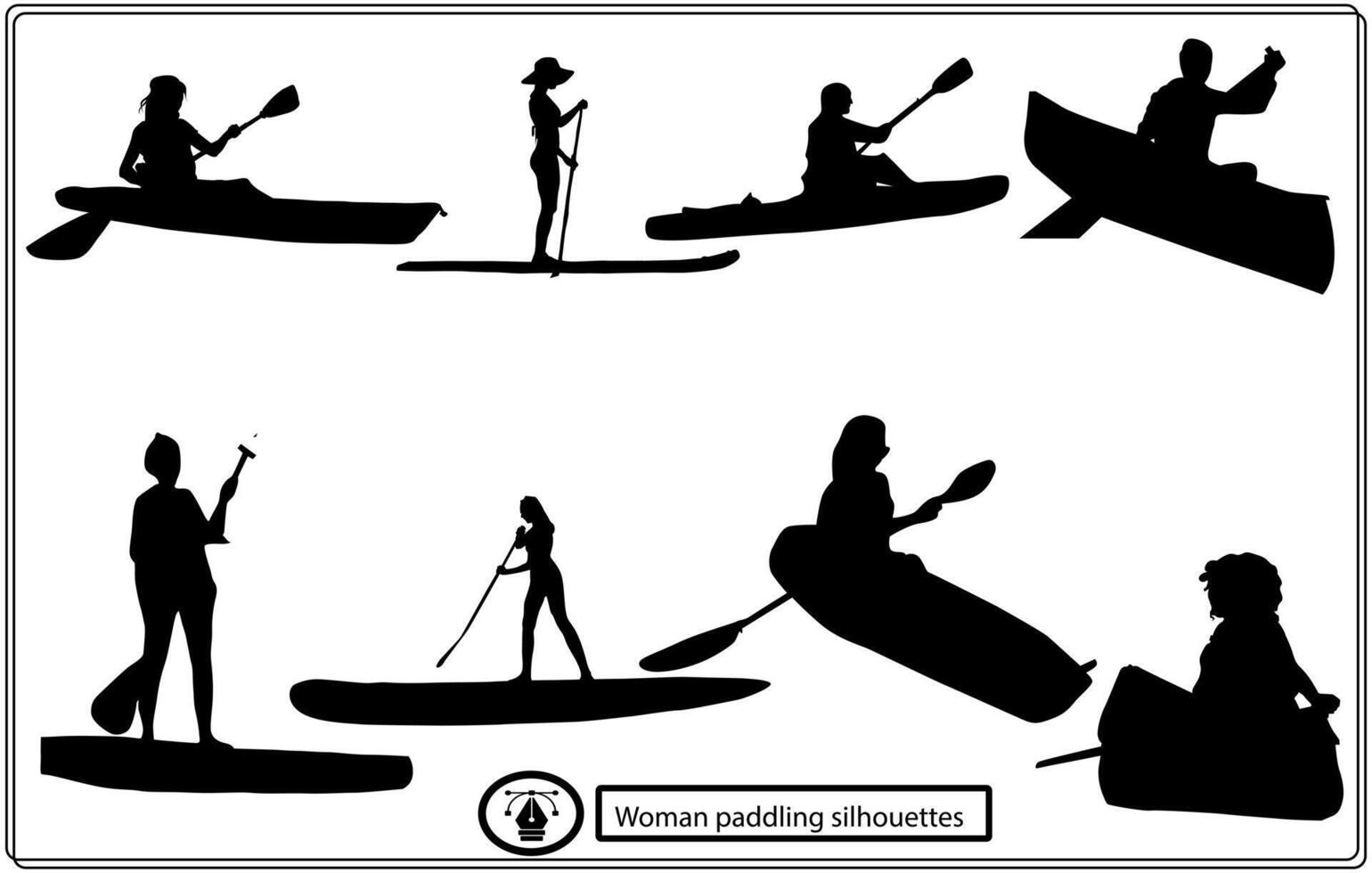 Woman on sup board, sup boarding concept silhouettes Free vector