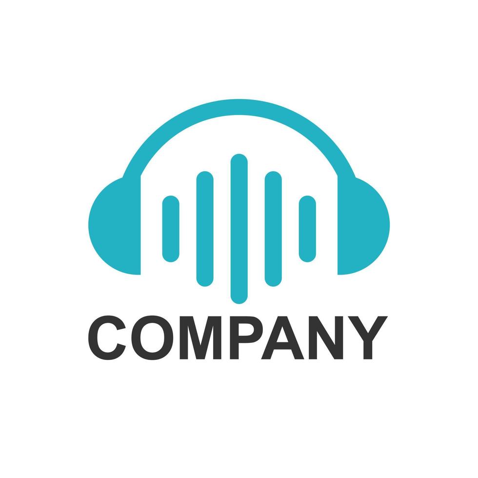 Headphone icon. Headphones with sound wave icon isolated, minimal design. Vector illustration