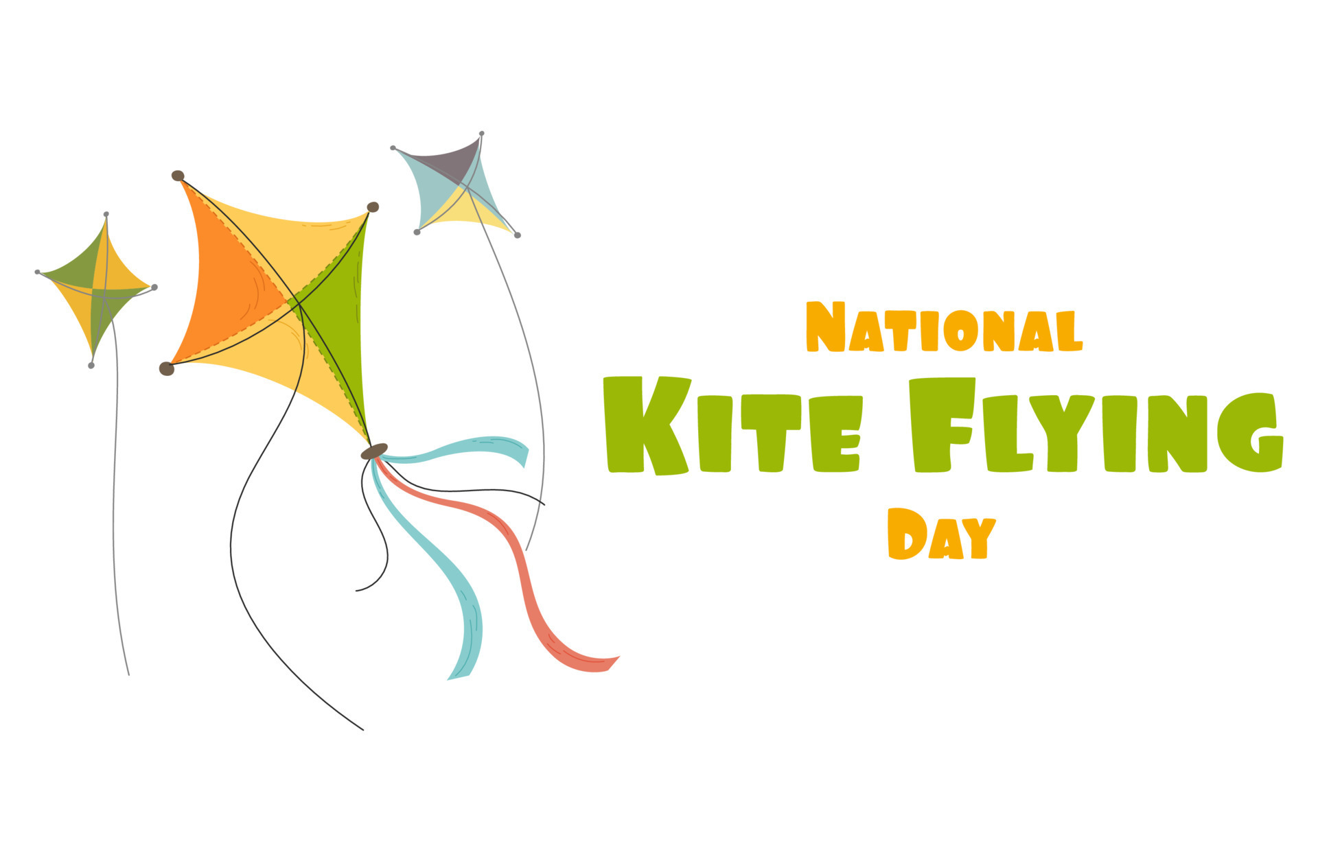 National Kite Flying Day web banner poster. Colorful Kites fly