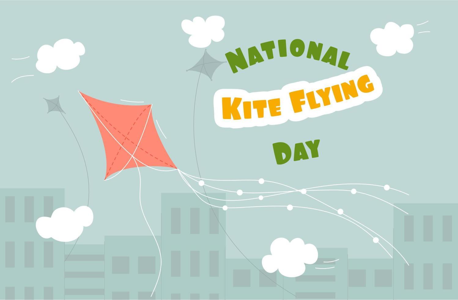 National Kite Flying Day web banner. Kites fly over the city. Cute web poster. vector