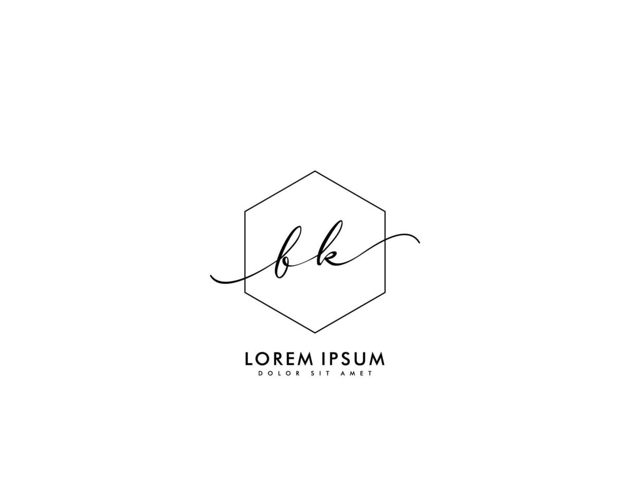 Initial BK Feminine logo beauty monogram and elegant logo design, handwriting logo of initial signature, wedding, fashion, floral and botanical with creative template vector