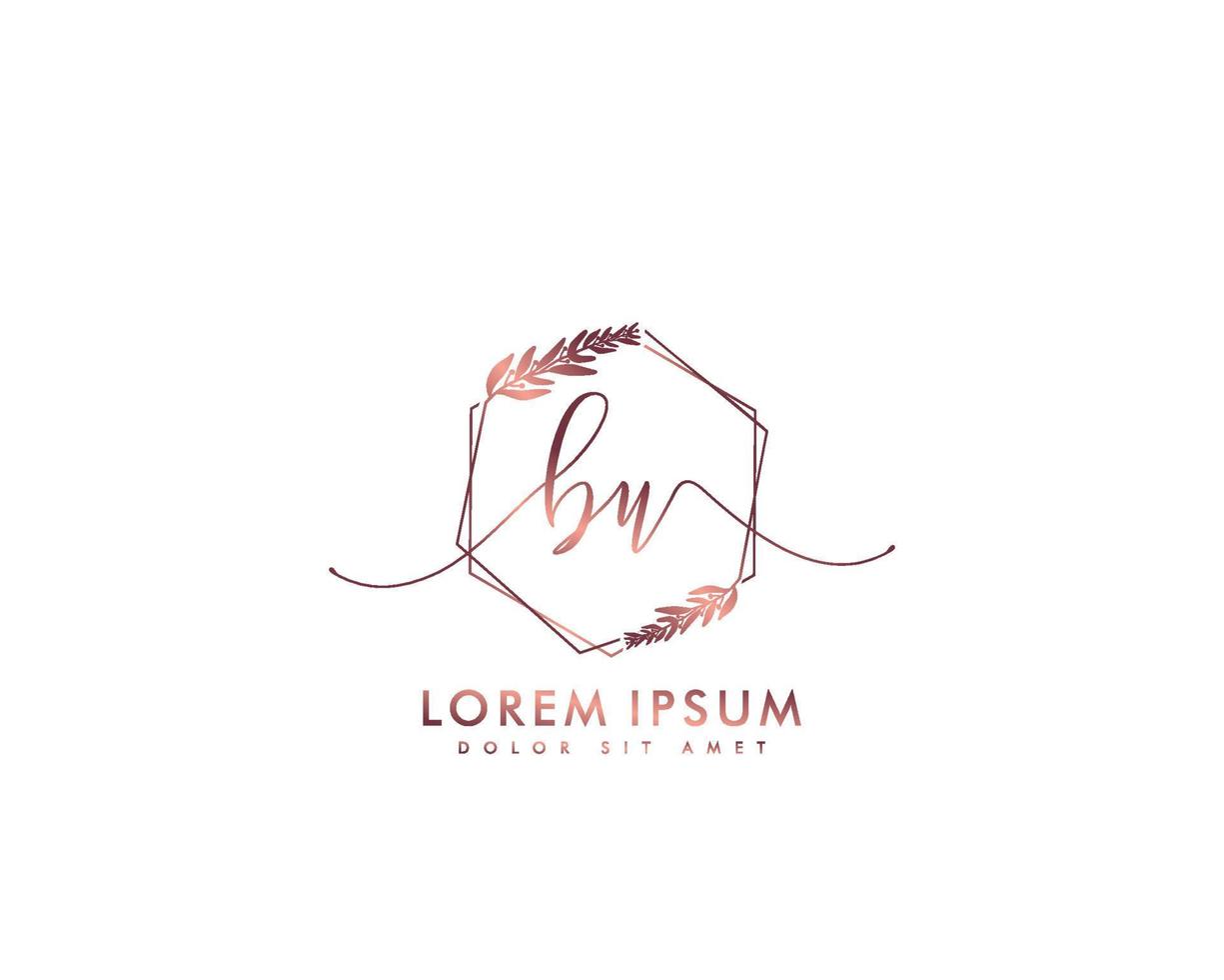 Initial BU Feminine logo beauty monogram and elegant logo design, handwriting logo of initial signature, wedding, fashion, floral and botanical with creative template vector