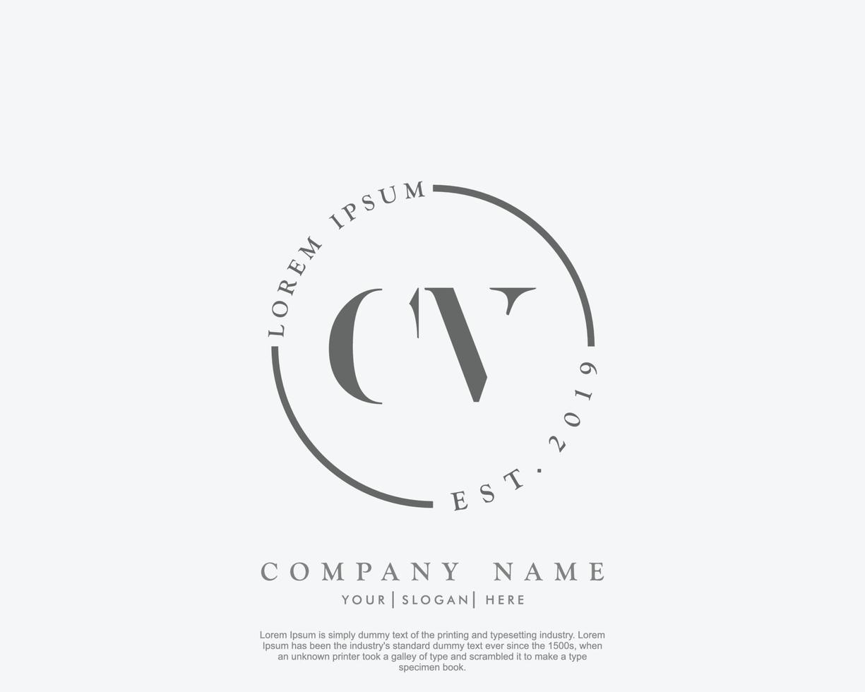 Initial CV Feminine logo beauty monogram and elegant logo design, handwriting logo of initial signature, wedding, fashion, floral and botanical with creative template vector