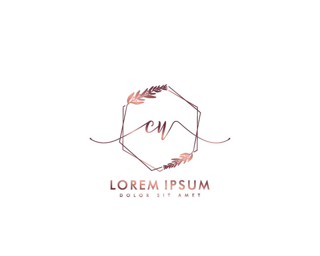 Initial CU Feminine logo beauty monogram and elegant logo design, handwriting logo of initial signature, wedding, fashion, floral and botanical with creative template vector