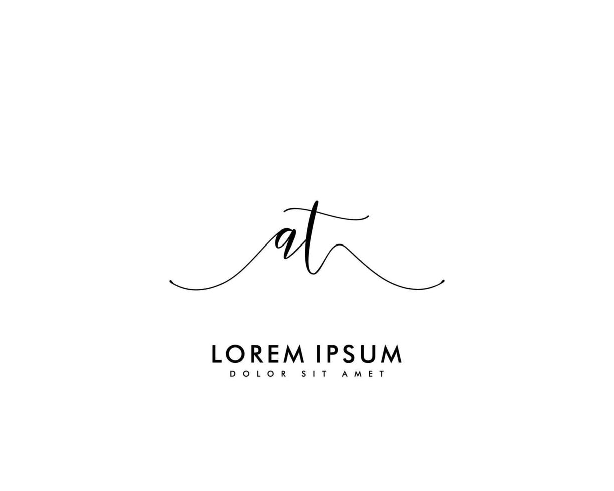 Initial letter AT Feminine logo beauty monogram and elegant logo design, handwriting logo of initial signature, wedding, fashion, floral and botanical with creative template vector