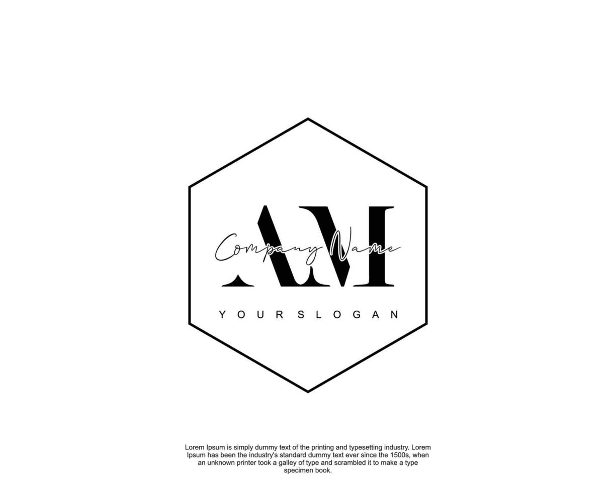 Initial letter AM Feminine logo beauty monogram and elegant logo design, handwriting logo of initial signature, wedding, fashion, floral and botanical with creative template vector