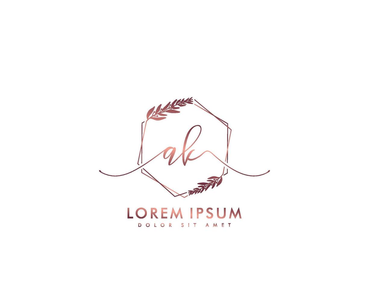 Initial letter AK Feminine logo beauty monogram and elegant logo design, handwriting logo of initial signature, wedding, fashion, floral and botanical with creative template vector