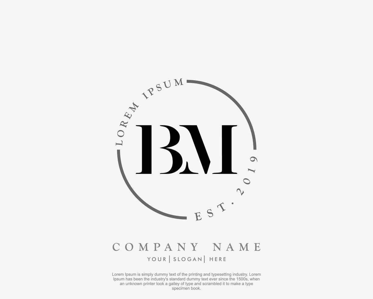 Initial BM Feminine logo beauty monogram and elegant logo design, handwriting logo of initial signature, wedding, fashion, floral and botanical with creative template vector