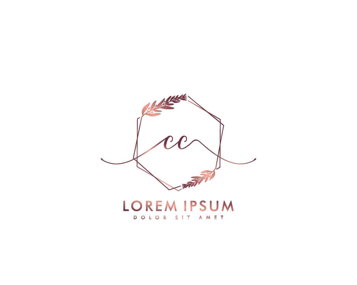 Initial CC Feminine logo beauty monogram and elegant logo design, handwriting logo of initial signature, wedding, fashion, floral and botanical with creative template vector