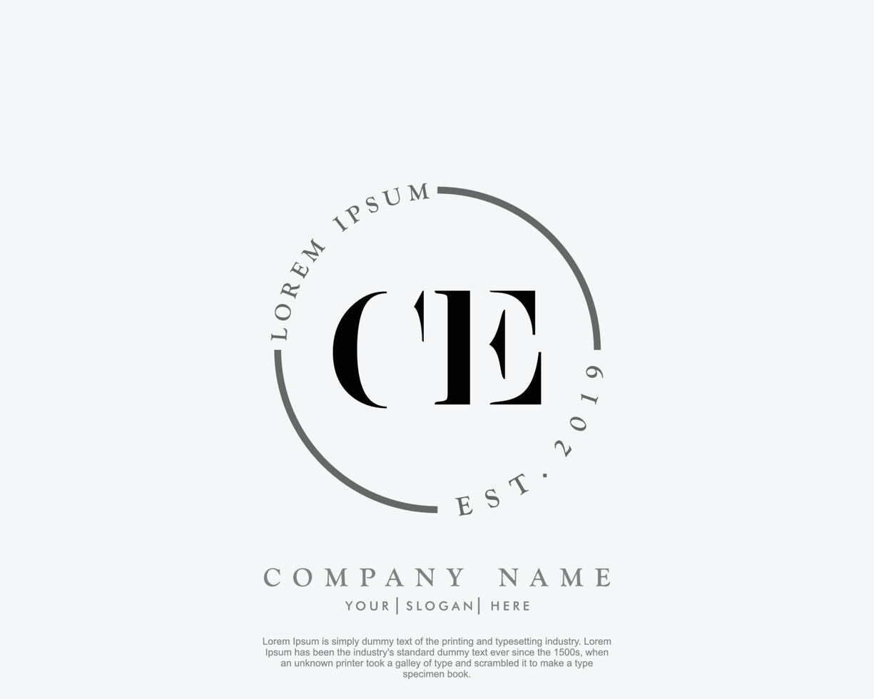 Initial CE Feminine logo beauty monogram and elegant logo design, handwriting logo of initial signature, wedding, fashion, floral and botanical with creative template vector