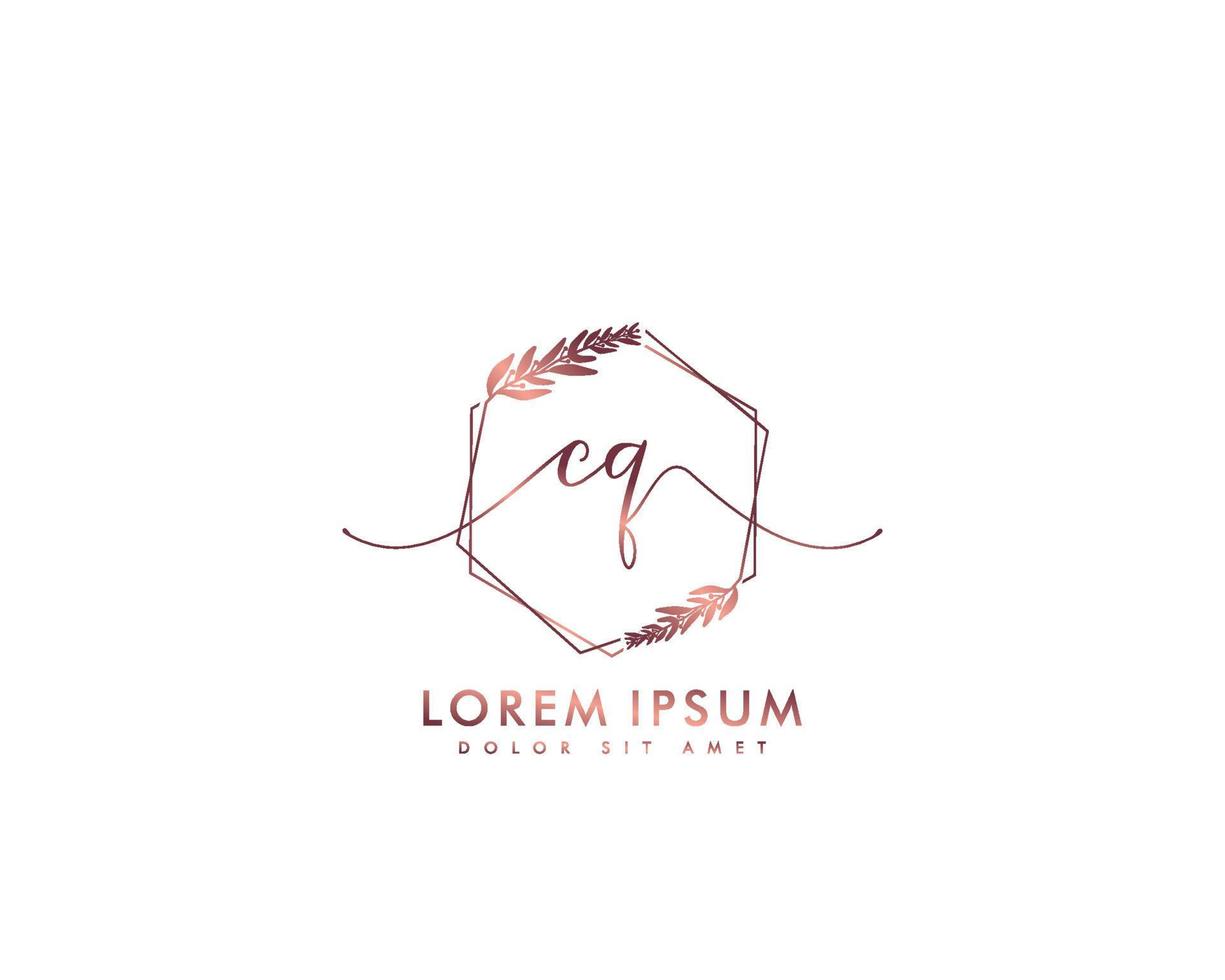 Initial CQ Feminine logo beauty monogram and elegant logo design, handwriting logo of initial signature, wedding, fashion, floral and botanical with creative template vector