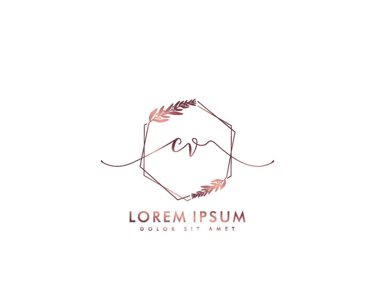Initial CV Feminine logo beauty monogram and elegant logo design, handwriting logo of initial signature, wedding, fashion, floral and botanical with creative template vector