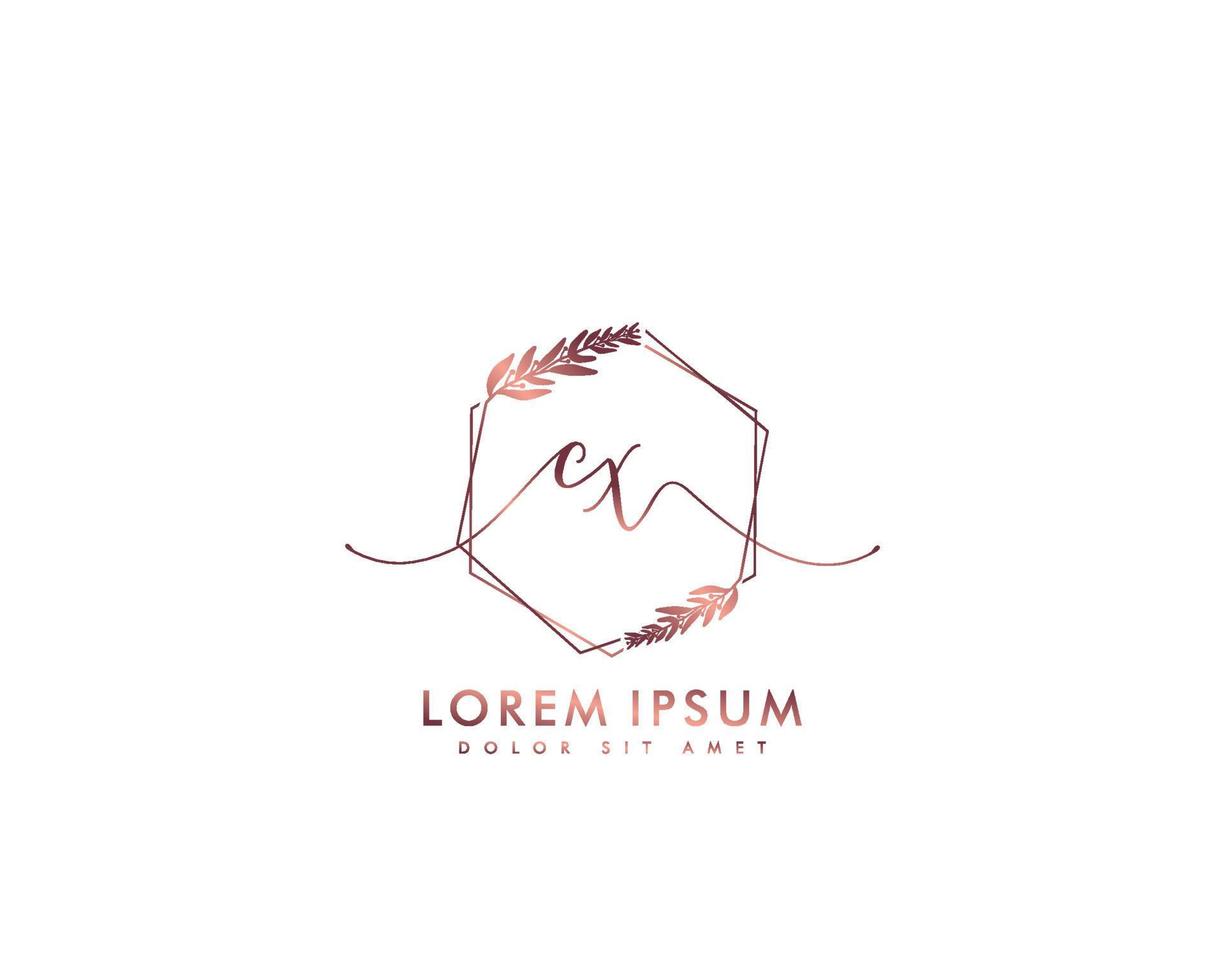 Initial CX Feminine logo beauty monogram and elegant logo design, handwriting logo of initial signature, wedding, fashion, floral and botanical with creative template vector