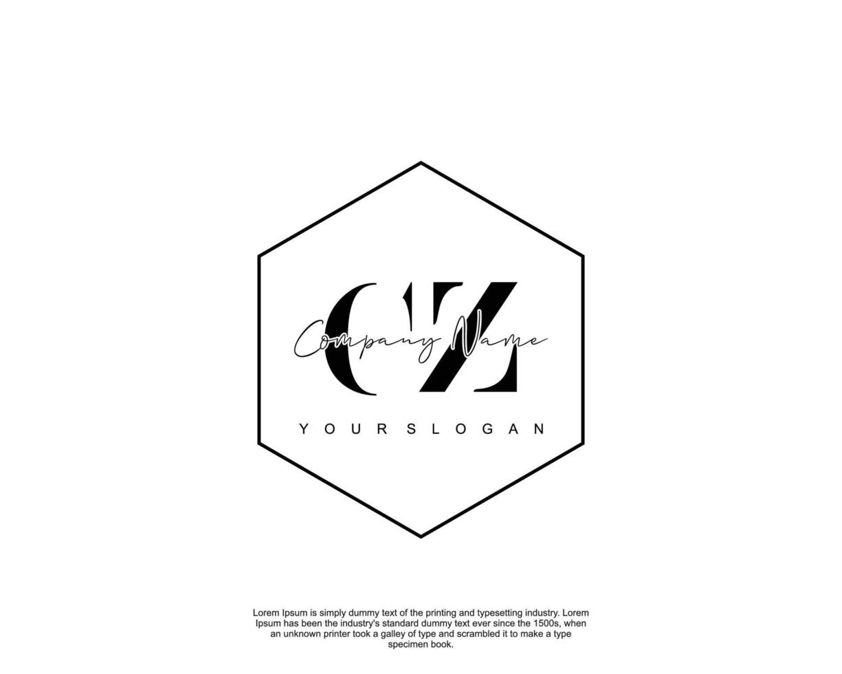 Initial CZ Feminine logo beauty monogram and elegant logo design, handwriting logo of initial signature, wedding, fashion, floral and botanical with creative template vector