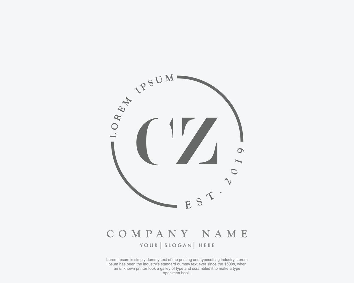 Initial CZ Feminine logo beauty monogram and elegant logo design, handwriting logo of initial signature, wedding, fashion, floral and botanical with creative template vector