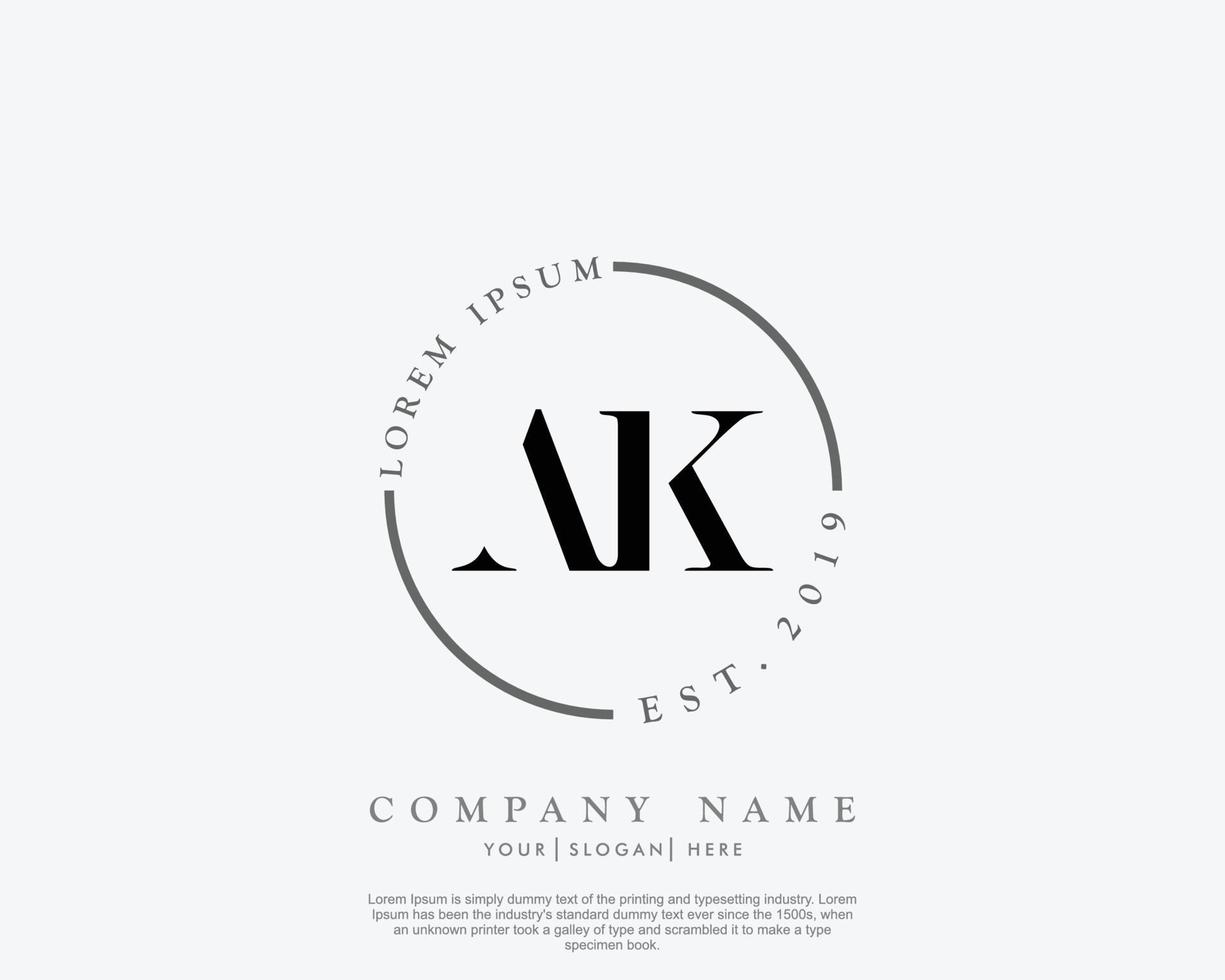 Initial letter AK Feminine logo beauty monogram and elegant logo design, handwriting logo of initial signature, wedding, fashion, floral and botanical with creative template vector