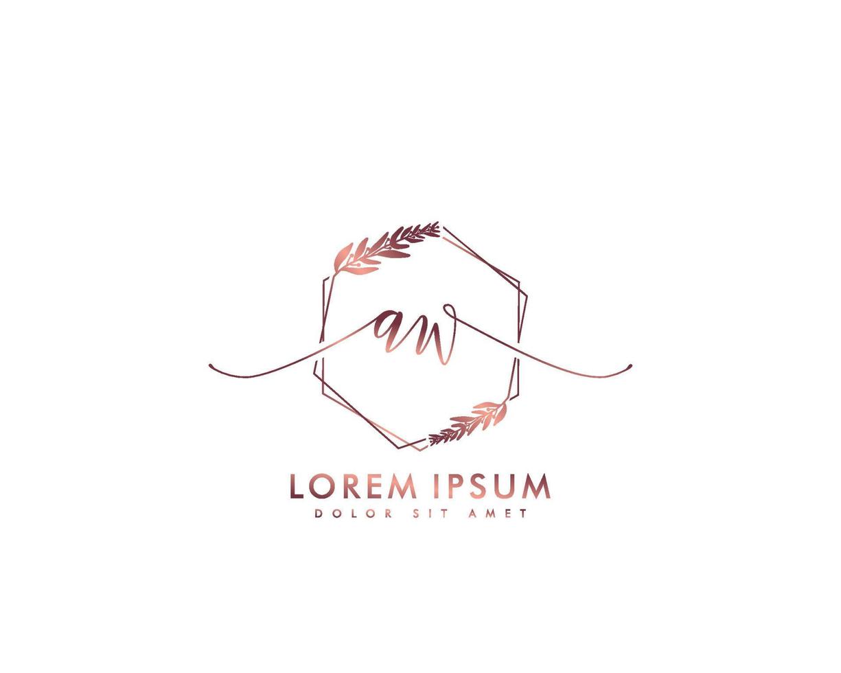 Initial letter AW Feminine logo beauty monogram and elegant logo design, handwriting logo of initial signature, wedding, fashion, floral and botanical with creative template vector