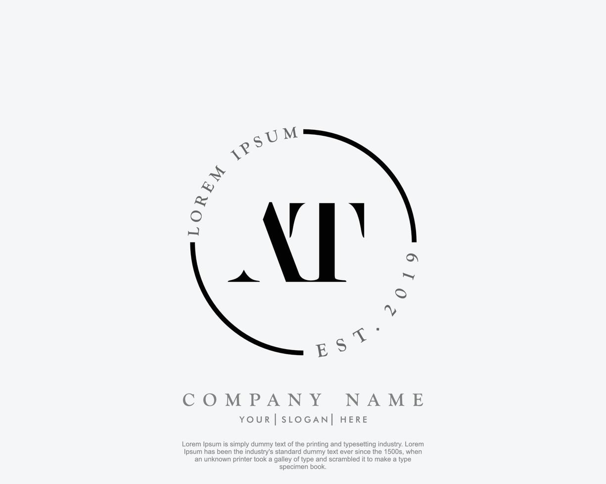 Initial letter AT Feminine logo beauty monogram and elegant logo design, handwriting logo of initial signature, wedding, fashion, floral and botanical with creative template vector