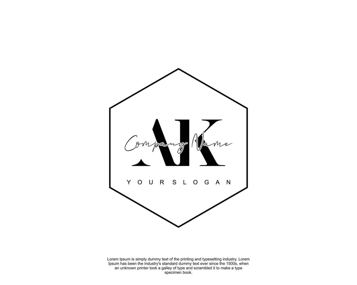 Initial letter AK Feminine logo beauty monogram and elegant logo design, handwriting logo of initial signature, wedding, fashion, floral and botanical with creative template vector