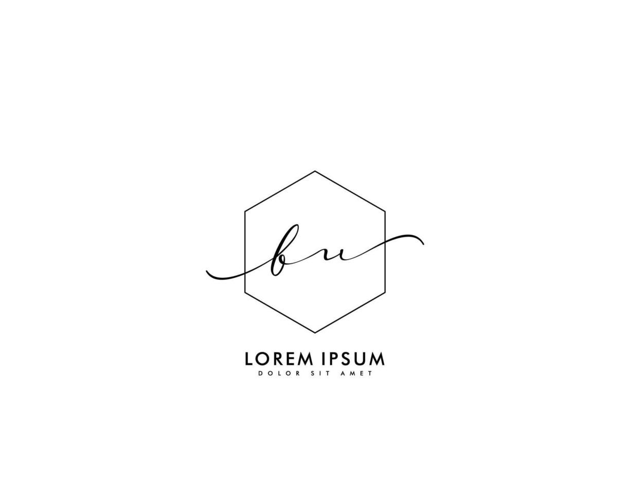 Initial BU Feminine logo beauty monogram and elegant logo design, handwriting logo of initial signature, wedding, fashion, floral and botanical with creative template vector