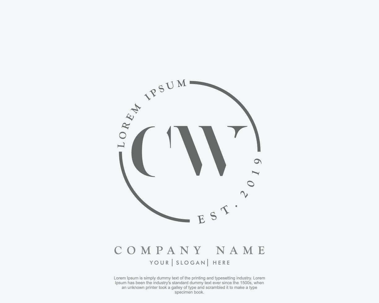Initial CW Feminine logo beauty monogram and elegant logo design, handwriting logo of initial signature, wedding, fashion, floral and botanical with creative template vector
