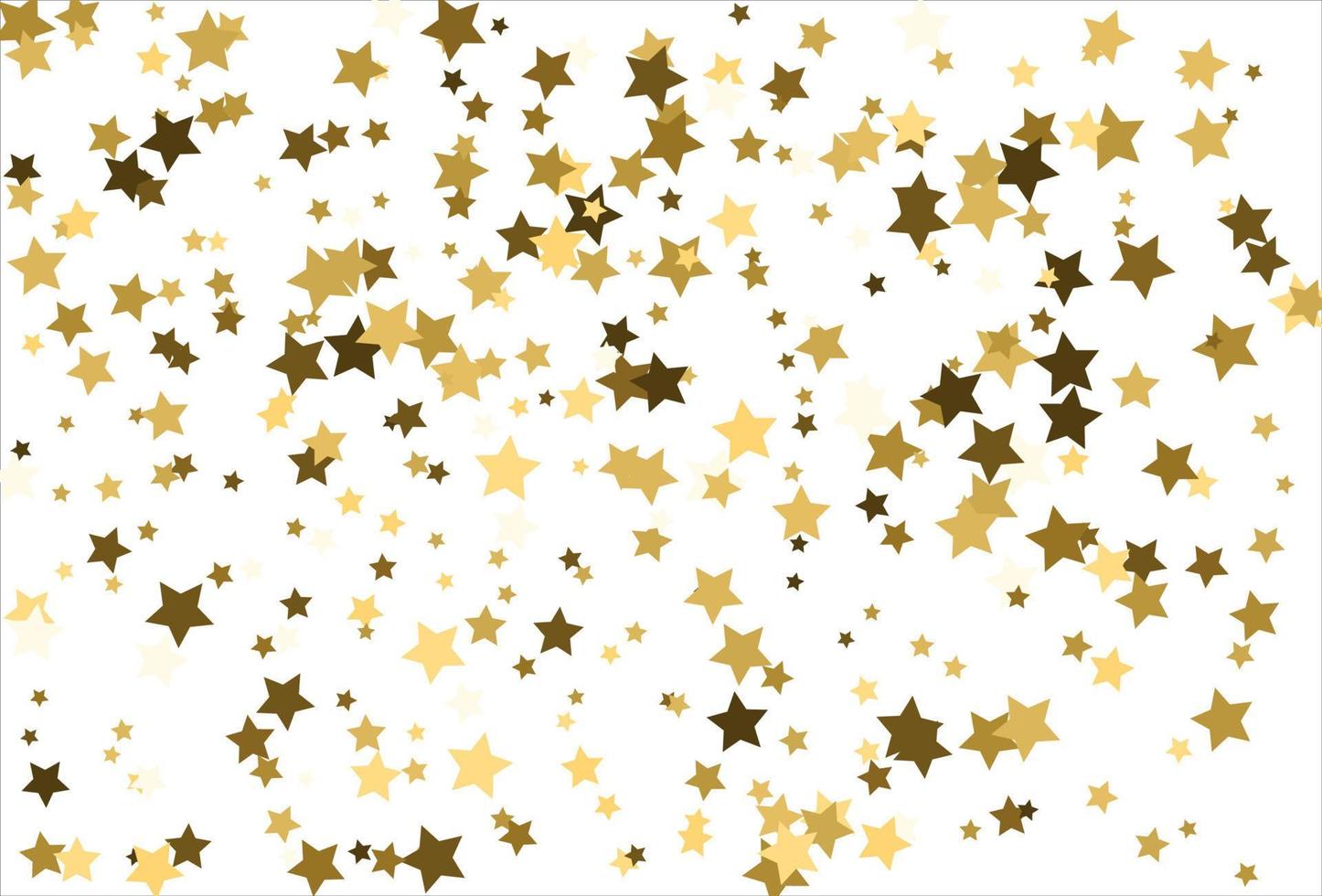 Random falling gold stars on white background. Glitter pattern for banner, greeting card, Christmas and New Year card, invitation, postcard, paper packaging vector