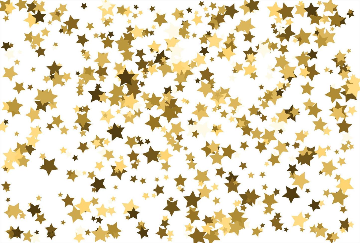 Random falling gold stars on white background. Glitter pattern for banner, greeting card, Christmas and New Year card, invitation, postcard, paper packaging vector
